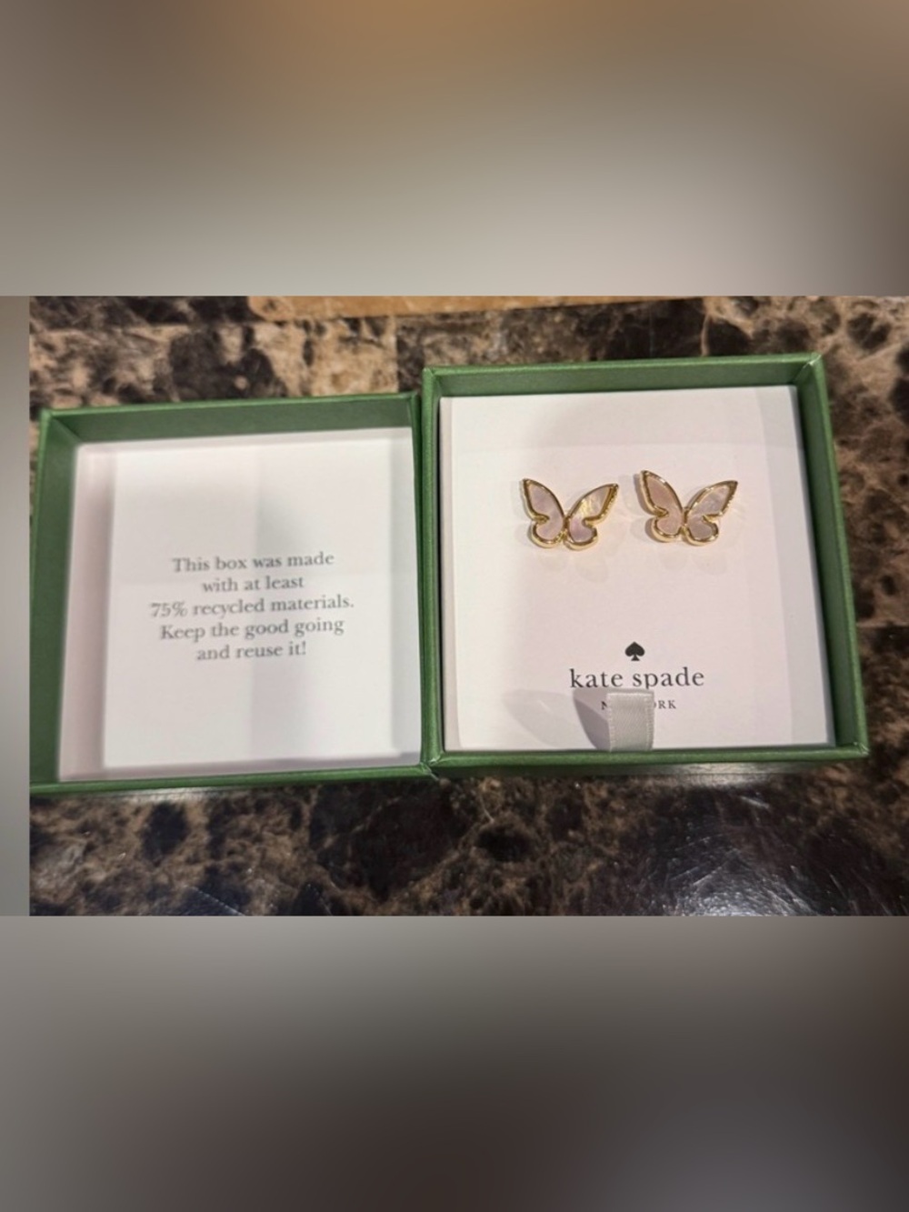 Kate Spade All A Flutter Mother Of Pearl Gold Tone Butterfly Earrings - NWT - Picture 2 of 7